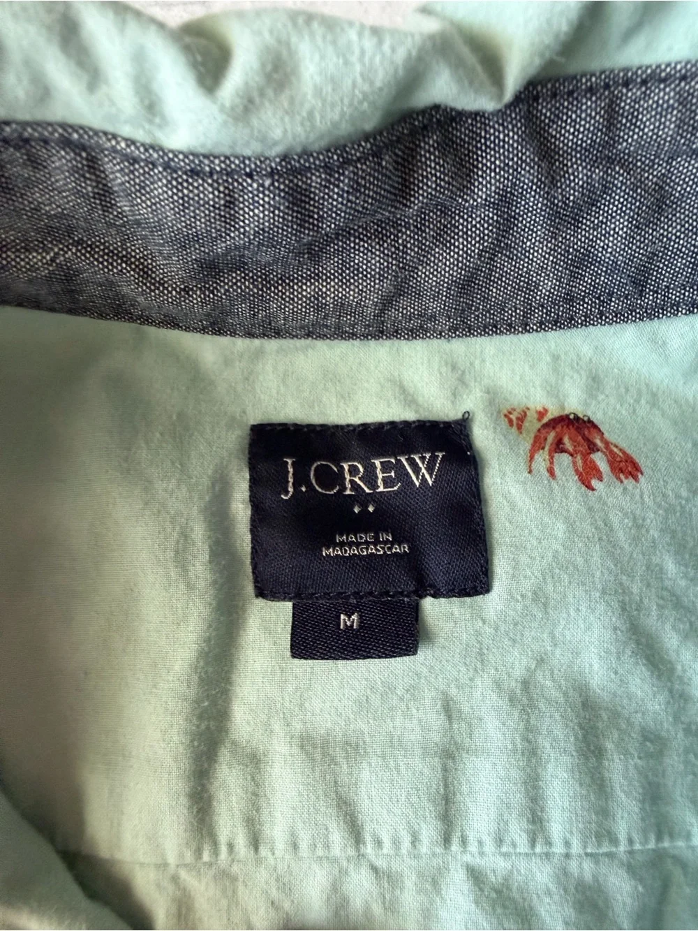 J. Crew Mint Short-Sleeve Button-Down Shirt with Red Embroidery
